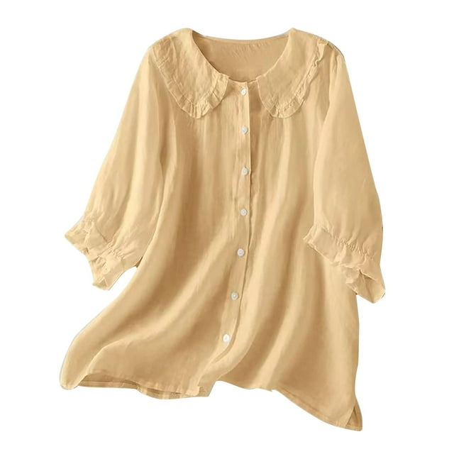 Chemises pour Femmes Femmes Liquidation T-Shirt Mélangé pour Femmes Chemise Ample en Lin à Manches Courtes Rétro à Col Rond Amincissante Grande Taille