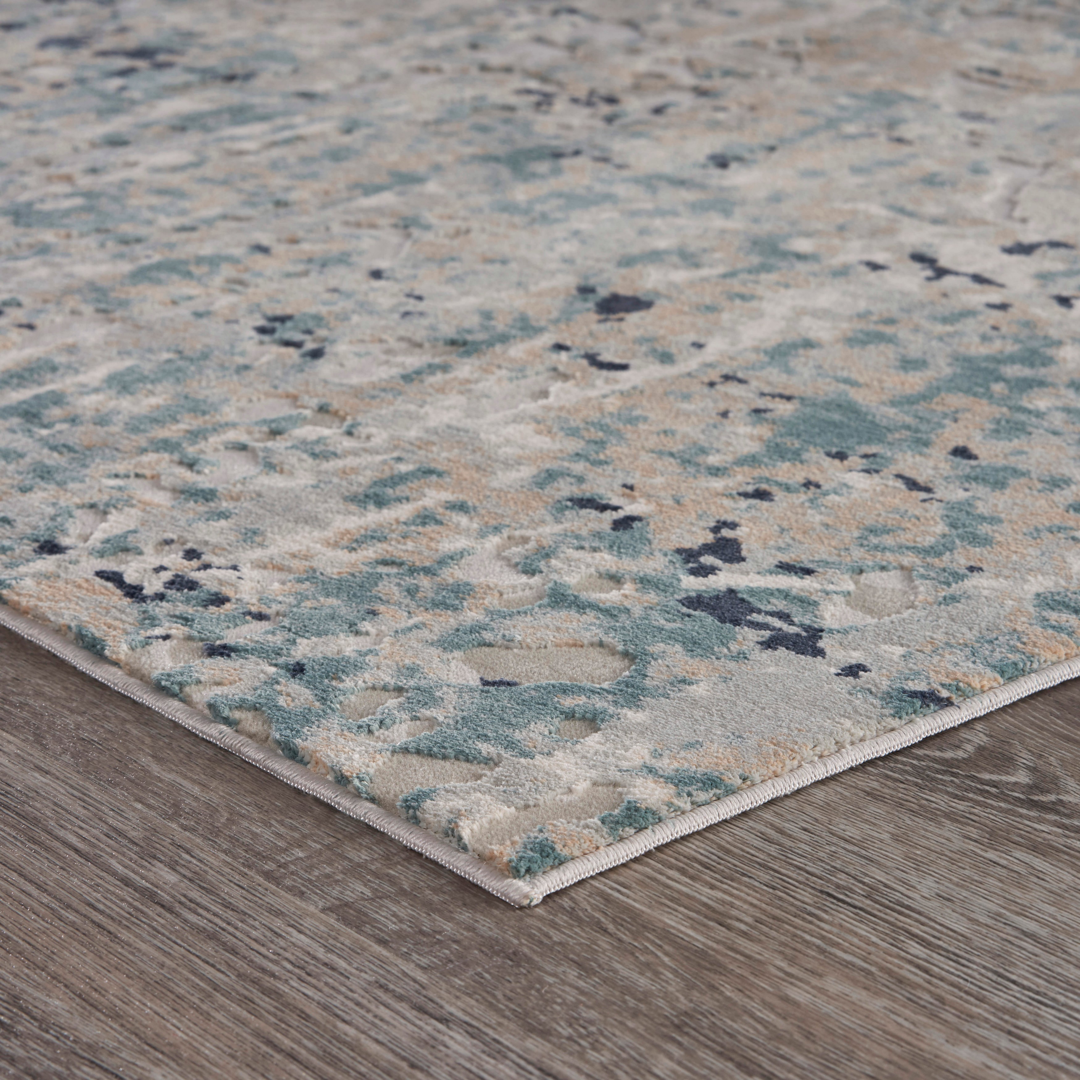 Lr Home Neutral Distressed Abstract Accent Rug, Gray / Blue, 1'10" x 3'