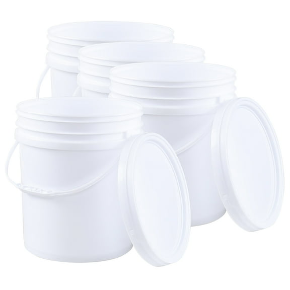 Minekkyes White Pails and Lids, Heavy Duty Barrel Buckets for Storage, Durable and Easy to Use (7 Gallon, 4 Pack)