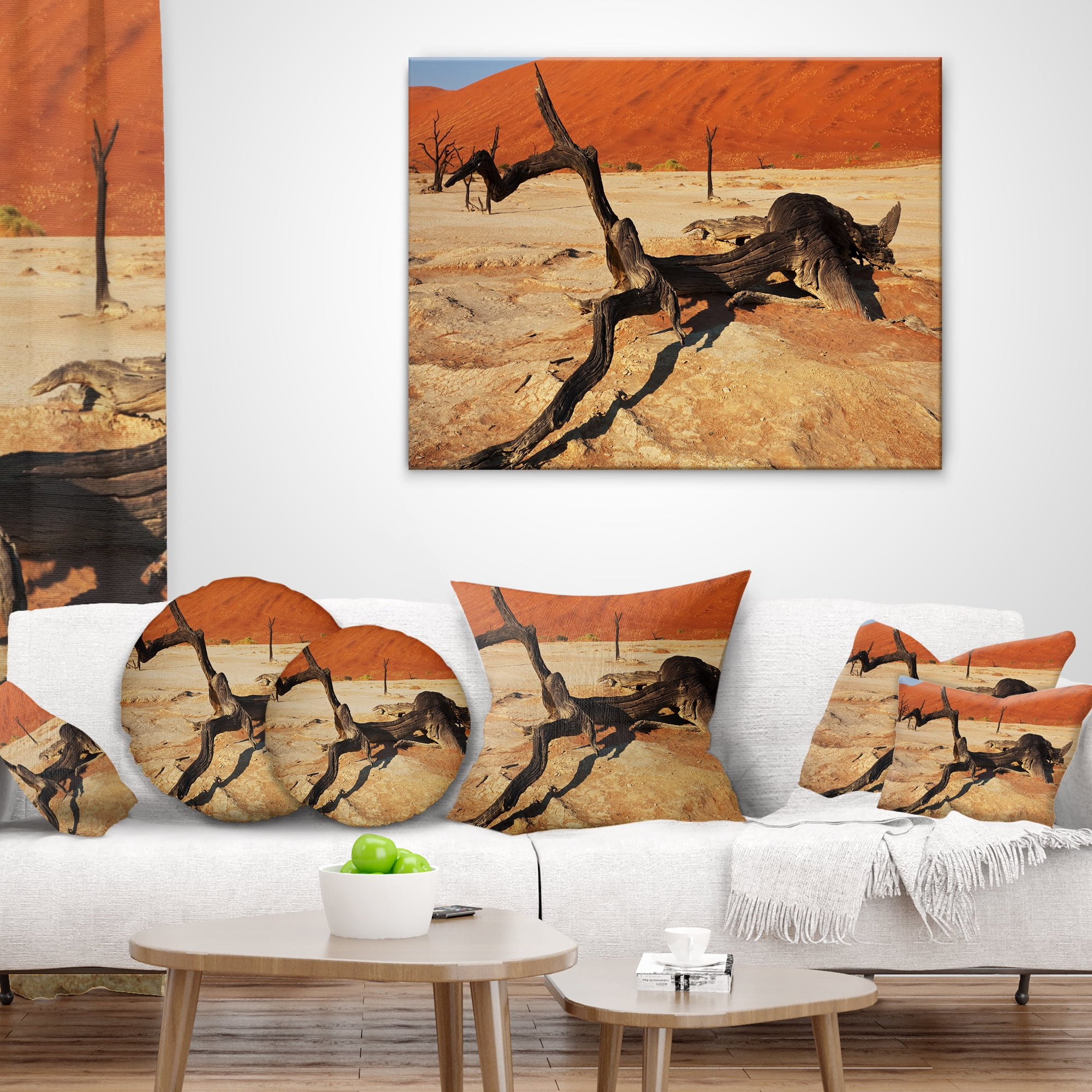 Designart Decayed Tree in Dead Valley - African Landscape Printed Throw Pillow - 16x16
