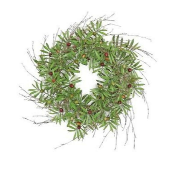 Select Artificials Olive and Seed Artificial Spring Wreath, Green 24-Inch