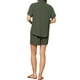 thumbnail image 3 of Conjunto de camiseta de manga corta con cuello vuelto y pantalones cortos de algodón para mujer INSPIRE CHIC, 2 piezas, XL, verde ejército, 3 of 6
