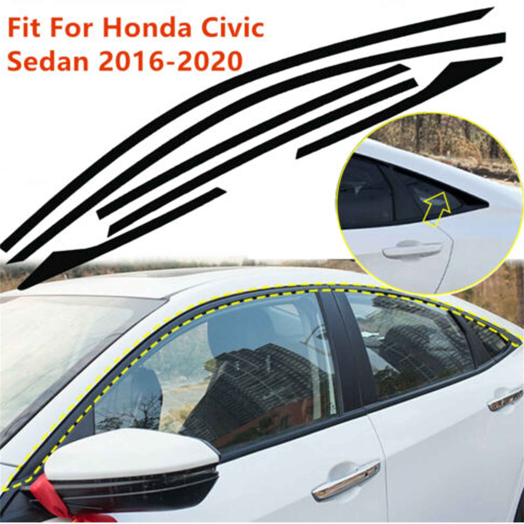 For Honda Civic Sedan 20162020 Vinyl Blackout Window Trims 6Pcs