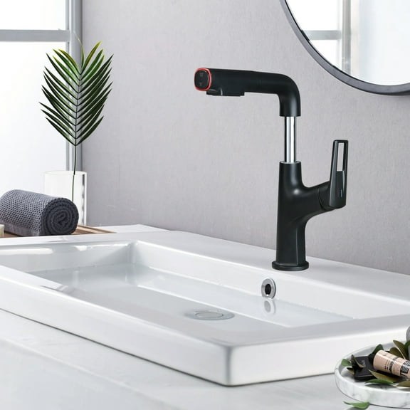​​Matte Black Pull-Down Vessel Faucet - Single Hole Bathroom Sink Faucet with Lift Spout & Dual Spray Modes
