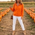 thumbnail image 6 of Women Hooded Button Front Knit Cardigan Top Drawstring Long Sleeve Loose Soft Sweater, M, 6 of 9