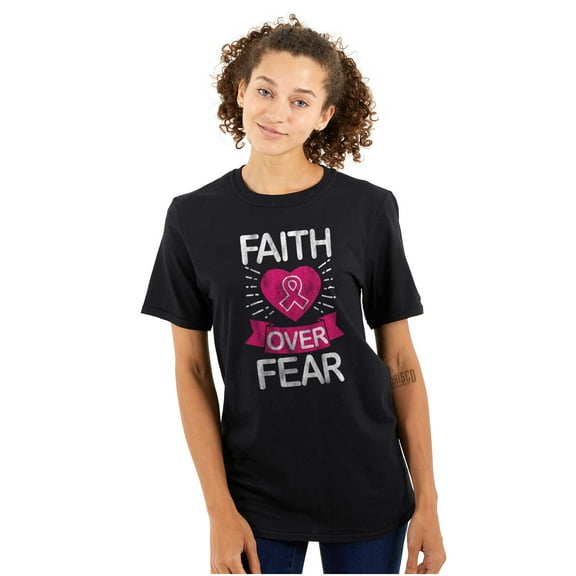 Faith Over Fear Breast Cancer Ribbon Women's Graphic T Shirt Tees Brisco Brands S