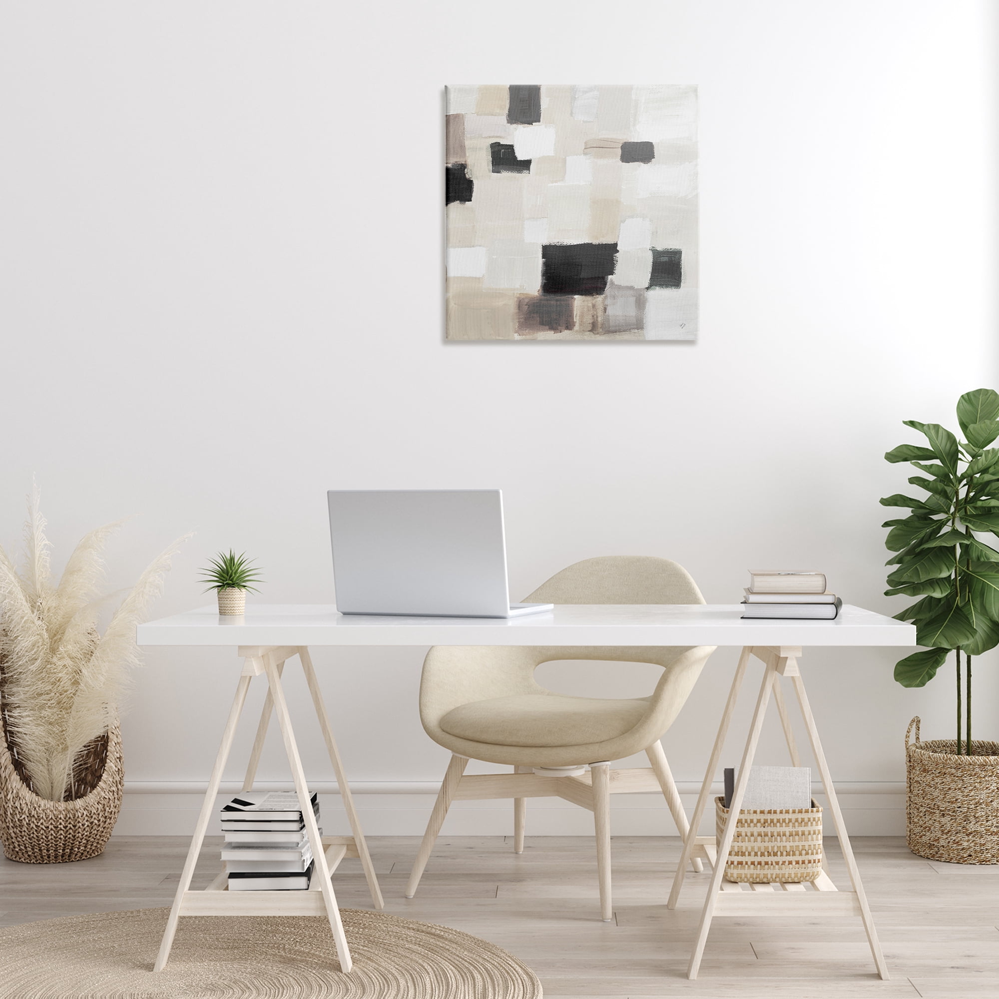 Stupell Industries Natural Square Patchwork Abstract Painting Gallery Wrapped Canvas Art Print Wall Art, 24 x 24