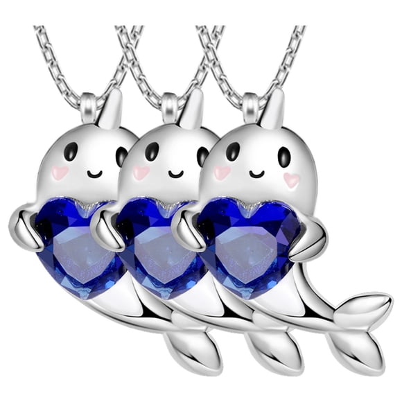 Cadenas y Dijes NarwhalNeck01 3 Pzas Collar Narval/Corazón Plata/Azul Metal. High Monaco MXWHL-003