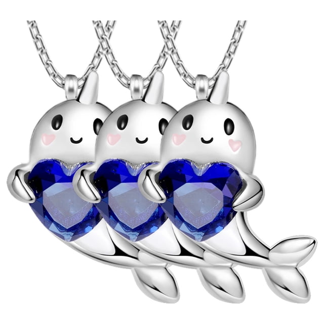 Cadenas y Dijes NarwhalNeck01 3 Pzas Collar Narval/Corazón Plata/Azul Metal. High Monaco MXWHL-003