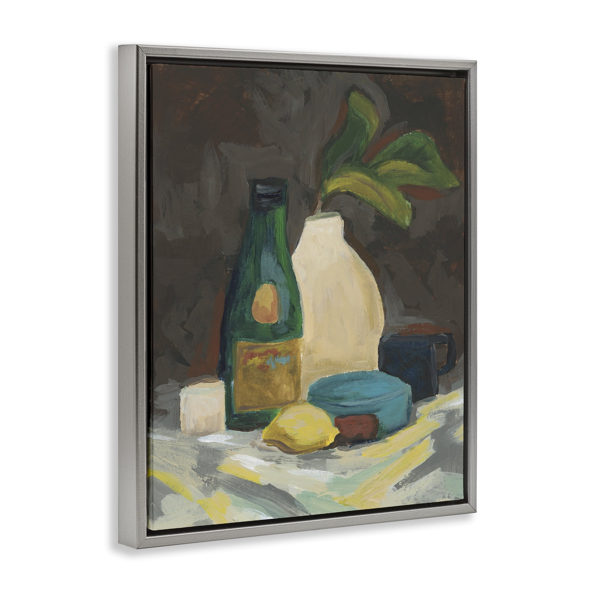 Stupell Industries Traditional Still Life Depiction Plants & Flowers Painting Gray Floater Framed Canvas Art Print Wall Art, 25 x 31