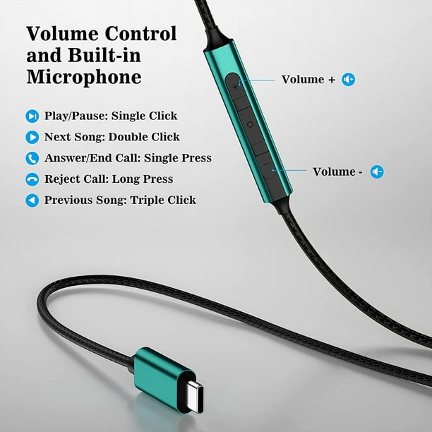 Écouteurs USB C ACAGET Filaire Type C Écouteurs HiFi Stéréo Basse