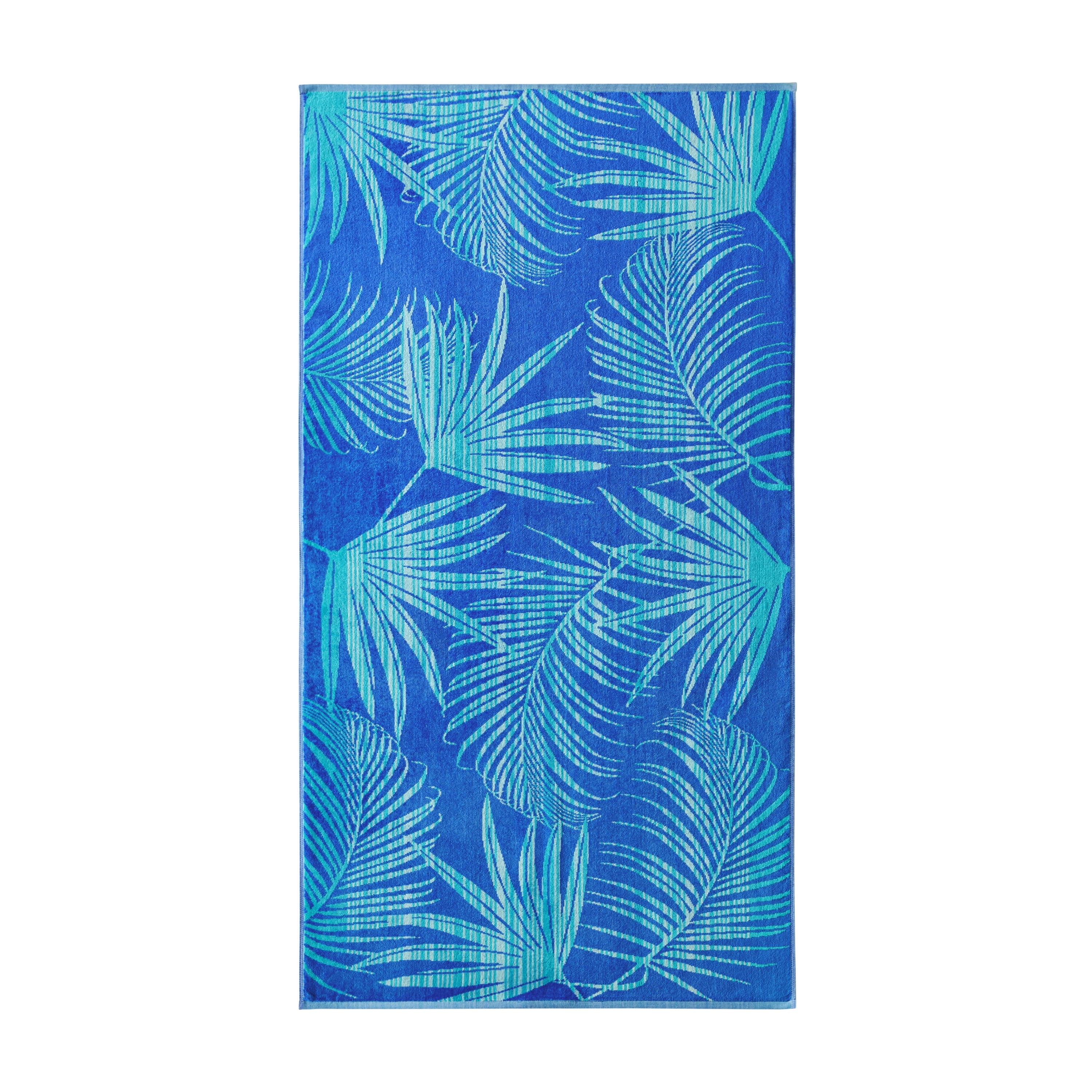 Mainstays Cotton Blend 2 Pack Blue Fronds and Stripes Beach Towels, 28" X 58"