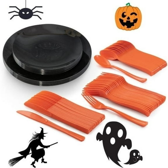 Crown Display Halloween Plate Set With Cutlery - Serves 40