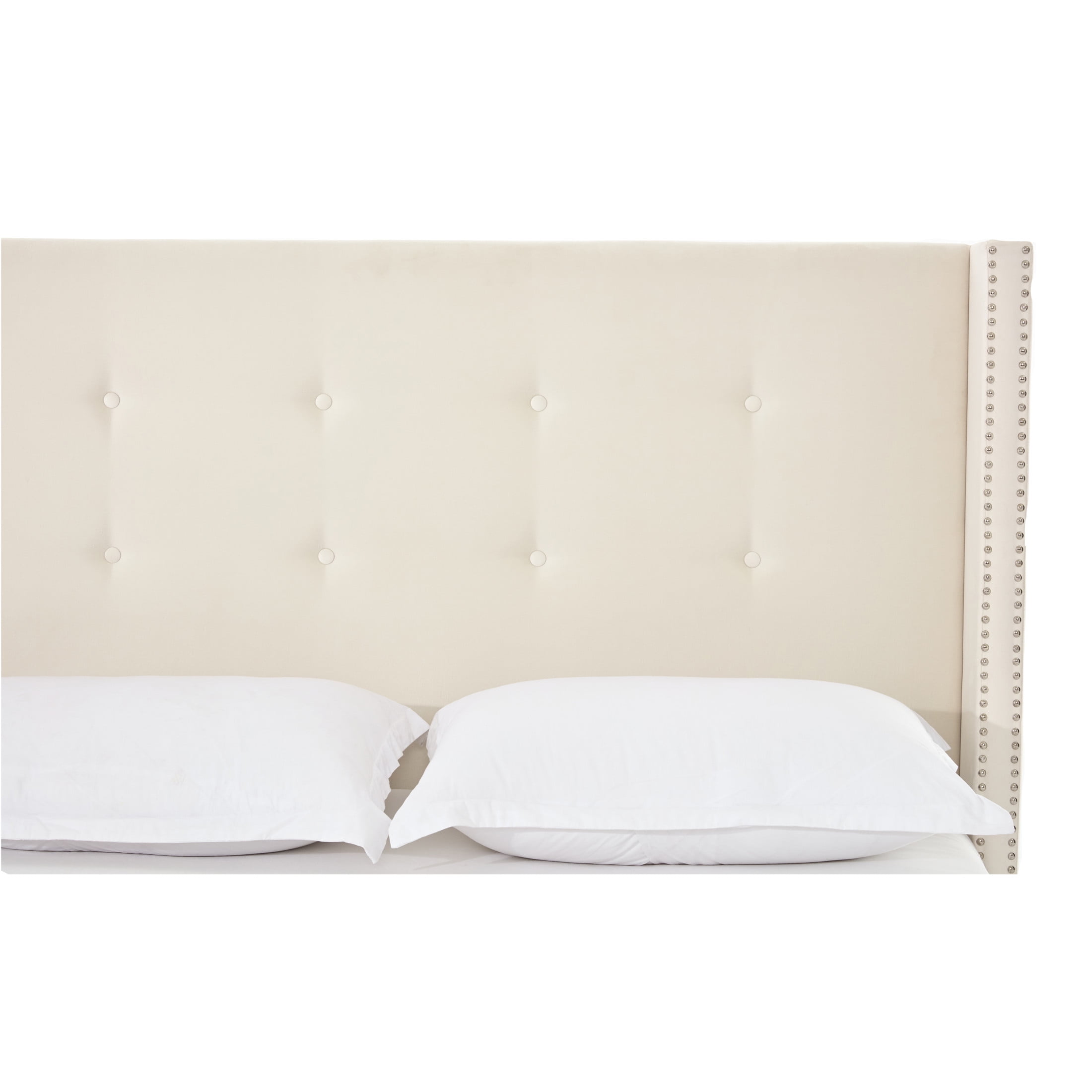 Noble House Peyton Indoor Button Diamond Tufted Velvet Upholstery Queen Bed with Wingback, Ivory