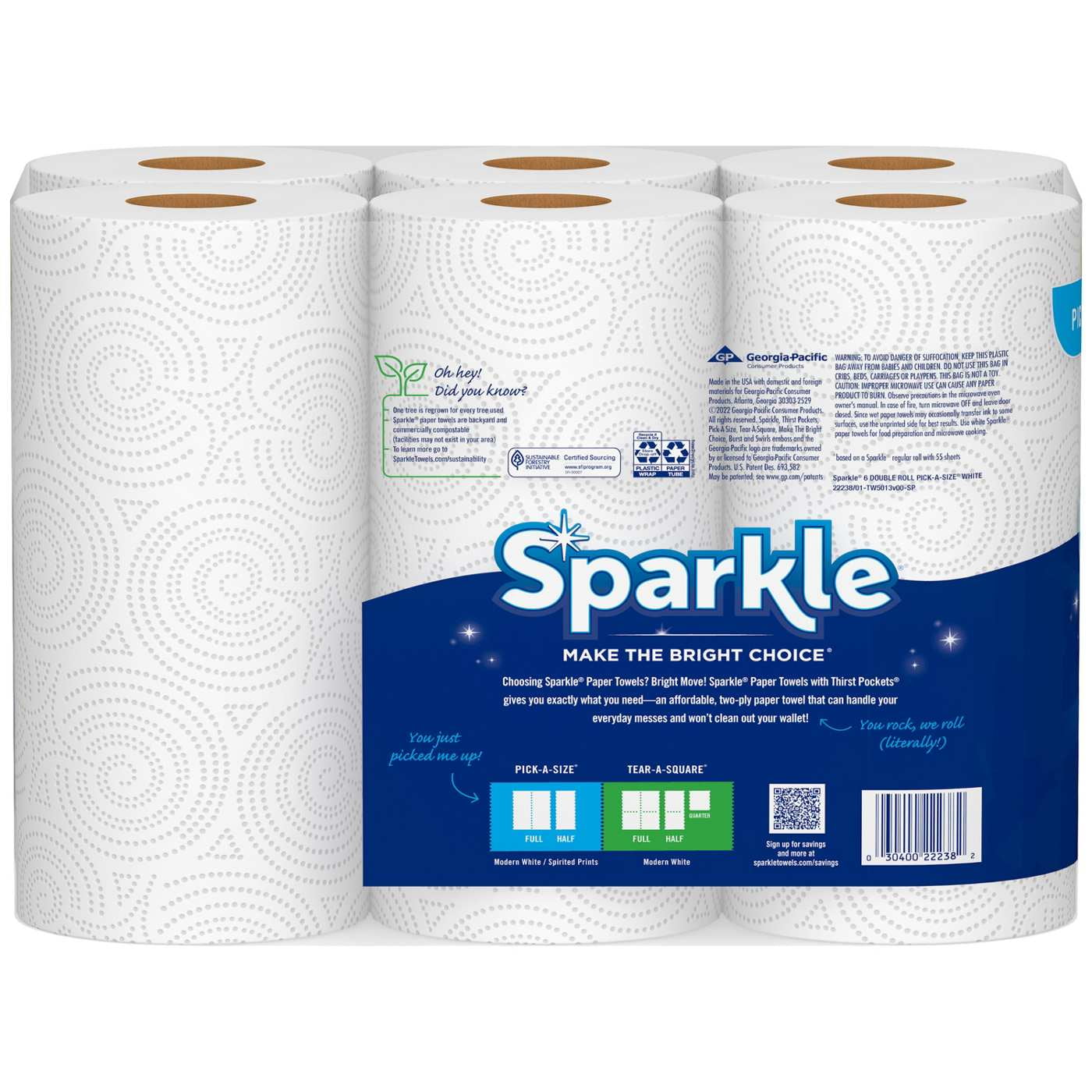 2X - Sparkle Pick-A-Size Double Rolls Paper Towels with Thirst Pockets 6 ct