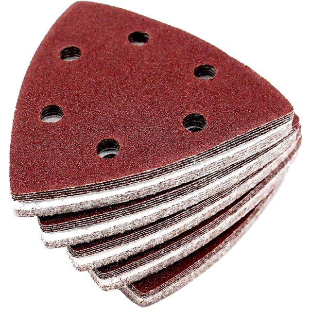 Juego de 100 triángulos de lijado delta / 6 agujeros / 90 x 90 x 90 mm / para lijadora delta / hojas de lija / platos de lija triangulares / papel de lija