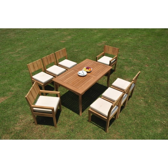 Grade-A Teak Dining Set: 8 Seater 9 Pc: 60" Rectangle Table And 8 Veranda Chairs (2 Arm & 6 Armless Chairs) Outdoor Patio WholesaleTeak #WMVRk