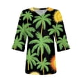 thumbnail image 3 of WTOBBY Women's Hawaiian Print Vacation Shirt V-Neck 3/4 Sleeve Puffy Sleeve Top Beachwear Tunic with Tropical Floral Pattern,Black 3XL, 3 of 4