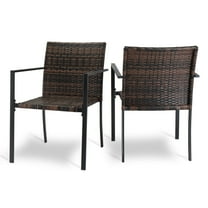 OverPatio 2 PCs Wicker Dining Chairs for Outdoor and Indoor, Wicker Chairs with Armrest and Backrest, Sturdy Frame Rattan Chairs