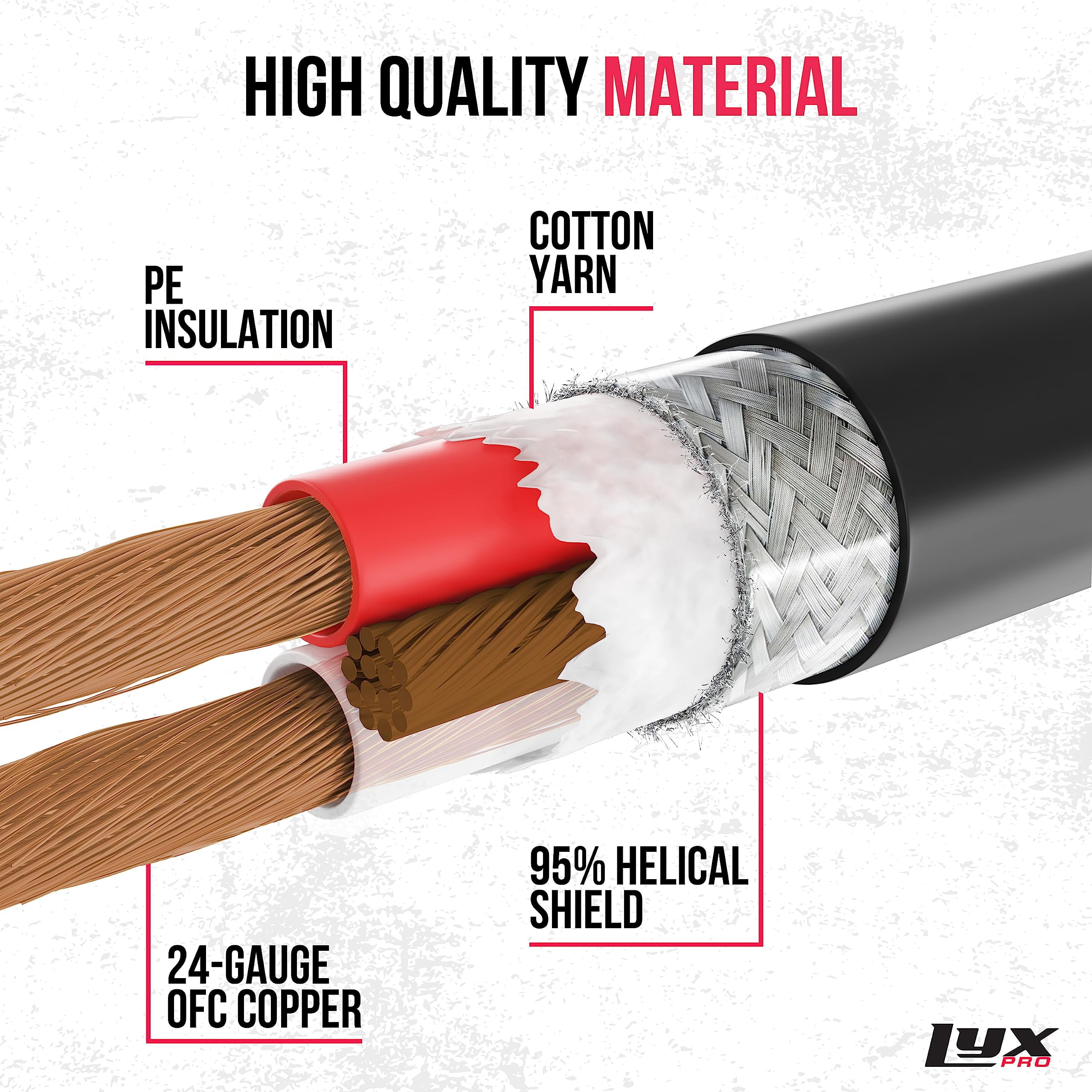 LyxPro 10 ft Balanced Audio 1/4 TRS Male to Male Cable