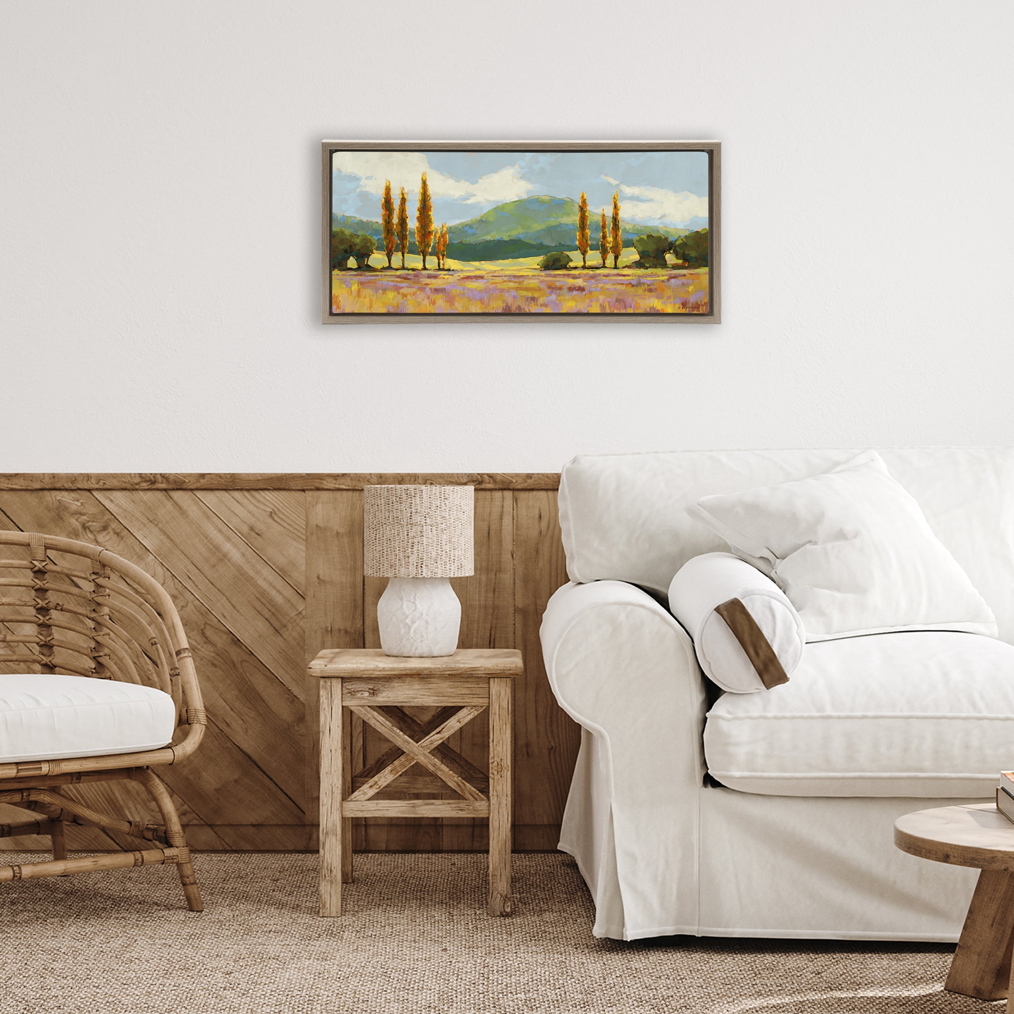Stupell Industries Countryside with Dabbled Pastels Brown Framed Floater Canvas Wall Art, design by Trevor Copenhaver