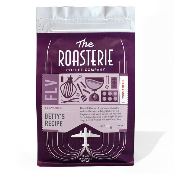The Roasterie Betty's Recipe, Flavored Local Coffee, Medium Roast, Whole Bean, 10oz