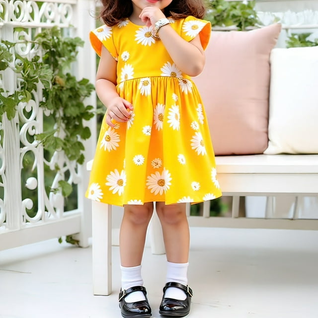 LOVZFMLL Robe d'Été à Manches Courtes à Volants Col Rond Imprimée Mode pour Filles Robe Débardeur Douce