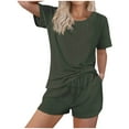 thumbnail image 1 of AherBiu Womens Pajama Sets Ribbed Short Sleeve T Shirts Pjs Set Elastic Waist Shorts Homewear Sleepwear, 1 of 6