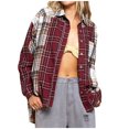 thumbnail image 2 of Puntoco Moda Mujer Bolsillos casuales Impreso Manga larga tops Chaqueta Abrigo a cuadros Puntoco Puntoco-2357, 2 of 9