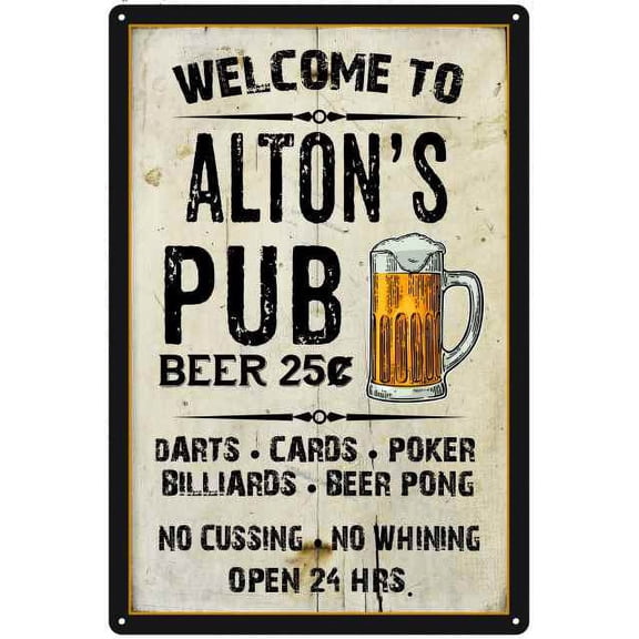 ALTON'S Pub Sign Vintage Man Cave Bar 8 x 12 High Gloss Metal 208120028364