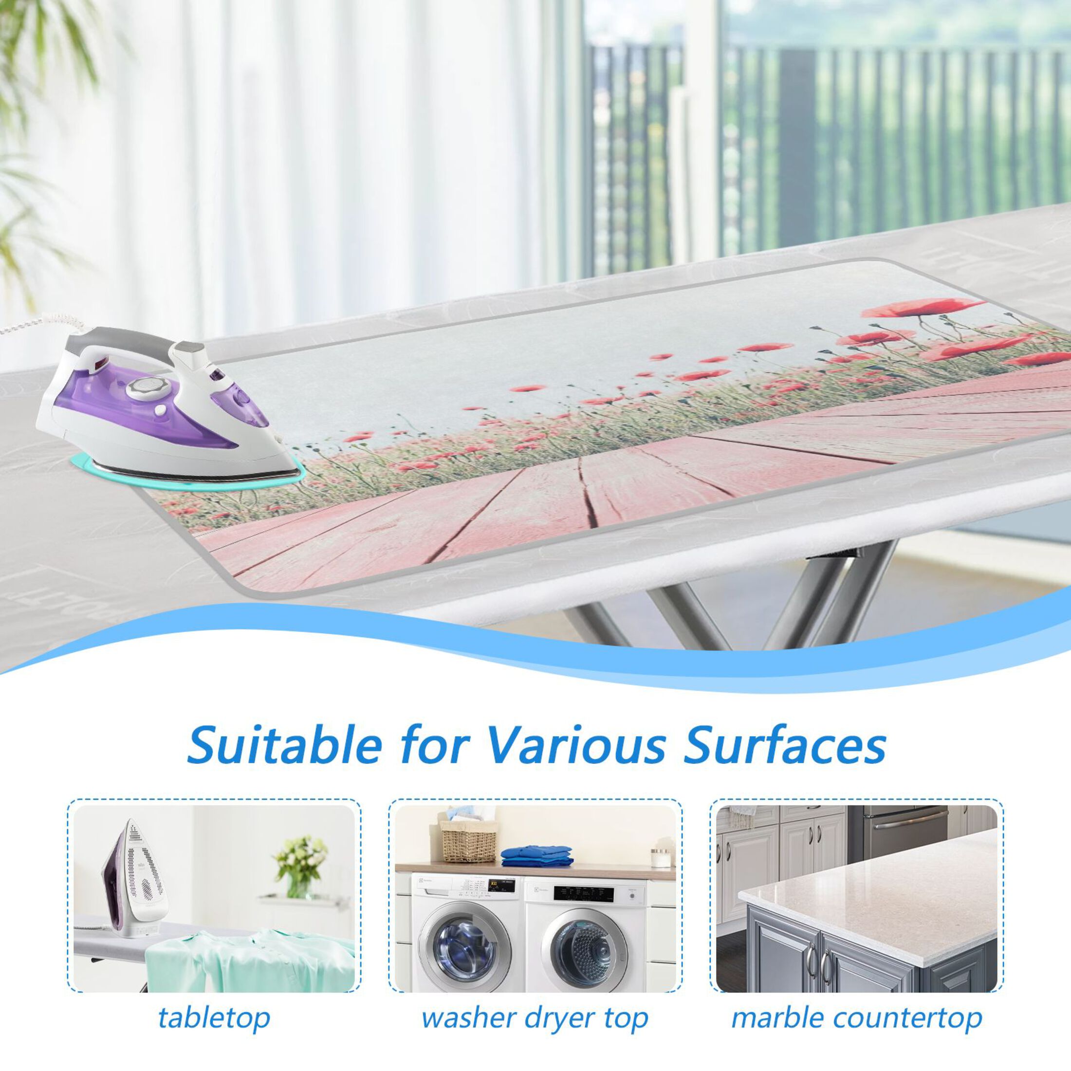 Ironing Mat Portable Ironing Blanket for Table Top Travel Ironing Pad for Washer Dryer 27.6" x 47.2" Light Pink Wooden Floor