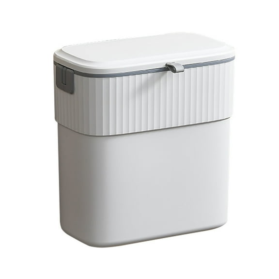 KQJQS Wall Mounted Hanging Trash Can – No-Punch Adhesive Cabinet Door Garbage Bin with Sliding Lid, Odorless & Space-Saving White Plastic Bin for Kitchen, Bathroom & RV