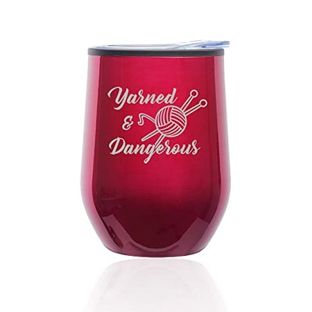 

Stemless Wine Tumbler Coffee Travel Mug Glass with Lid Yarned And Dangerous Funny Knitting (Fuchsia)