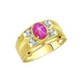 thumbnail image 3 of RYLOS Men's Rings Yellow Gold Plated Silver Rings Classic Designer Style 8X6MM Gemstone &  Diamond Ring Star Ruby July Birthstone Rings For Men,  Size 8, 3 of 7
