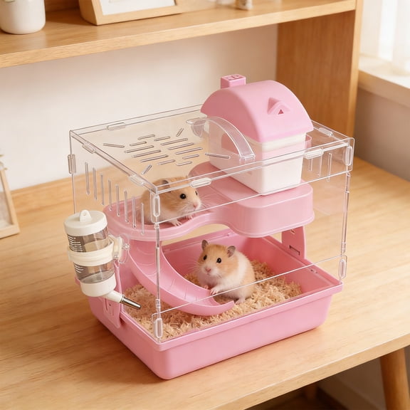Yhmxh Hamster Cage Small Hamster Habitat 2-Tier Transparent Acrylic Hamster Cage Hamster Enclosure with Running Wheel & Hideout for Dwarf Hamsters