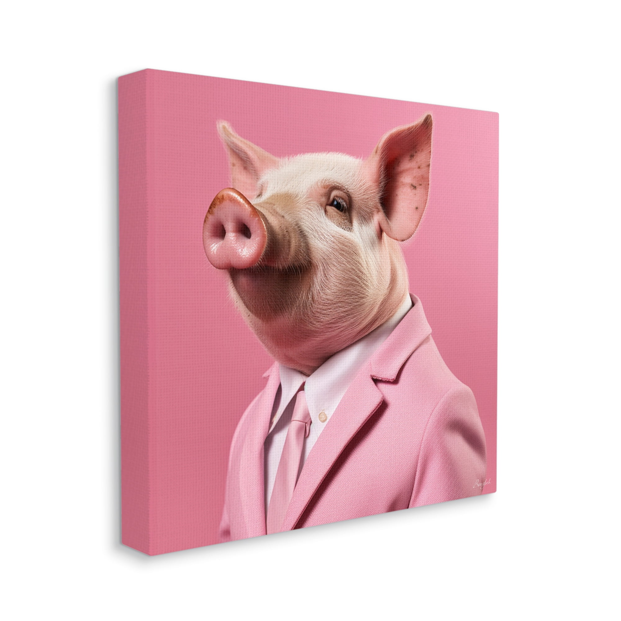 Stupell Industries Pink Pig Fashion Animals & Insects Painting Gallery Wrapped Canvas Art Print Wall Art, 24 x 24