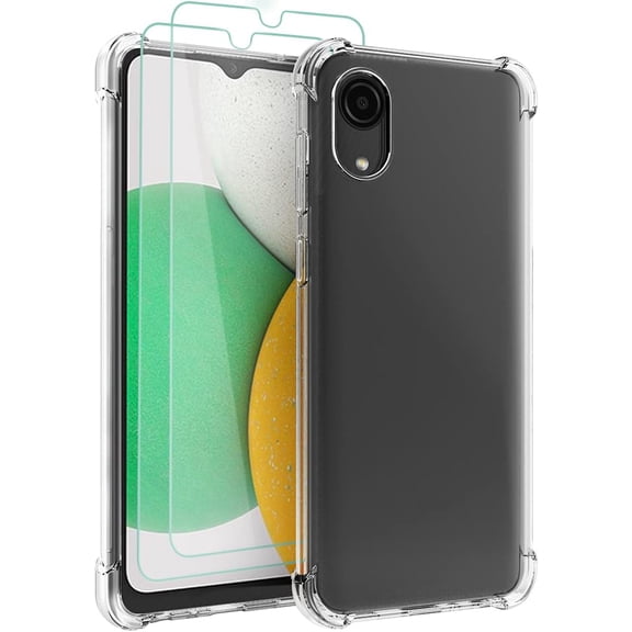 for Galaxy A03 Core Case with 2pcs Screen Protector Clear Transparent Reinforced Corners TPU Shock-Absorption Flexible Cell Phone Cover for Samsung Galaxy A03 Core(Clear)