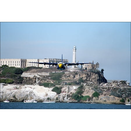 24"x36" Gallery Poster, Blue Angels, C-130 Hercules transport aircraft, Fat Albert, performs in front of San Francisco's Alcatraz Island