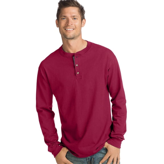 Hanes Men's Beefy-T Long-Sleeve Henley - O5719