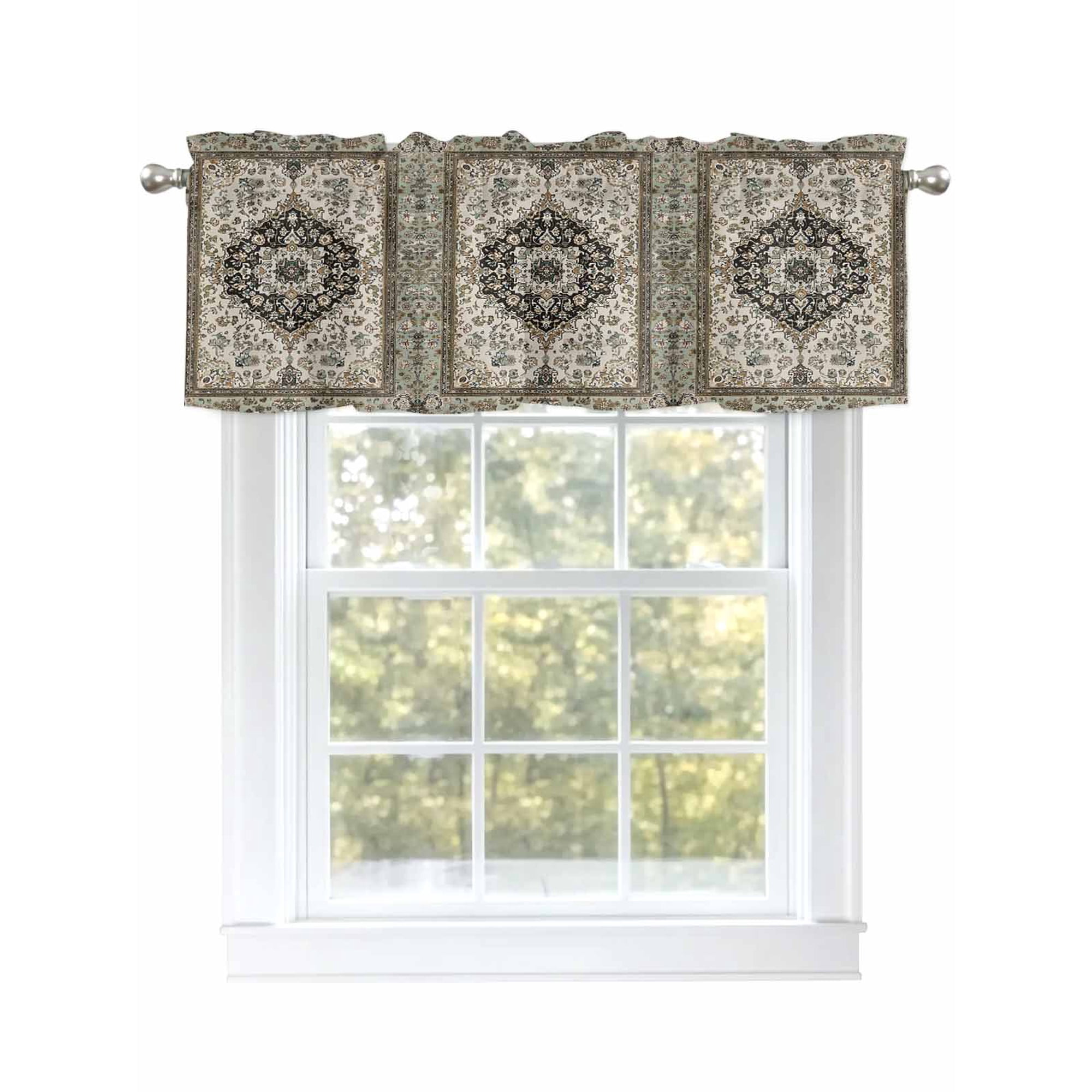 Retro Boho Curtain Valances for Windows, Farmhouse Neutral Ethnic Florals Motifs Kitchen Valance Window Treatment, Light Filtering Block Curtains for Bathroom/Bedroom/Living Room 54'' x 18''