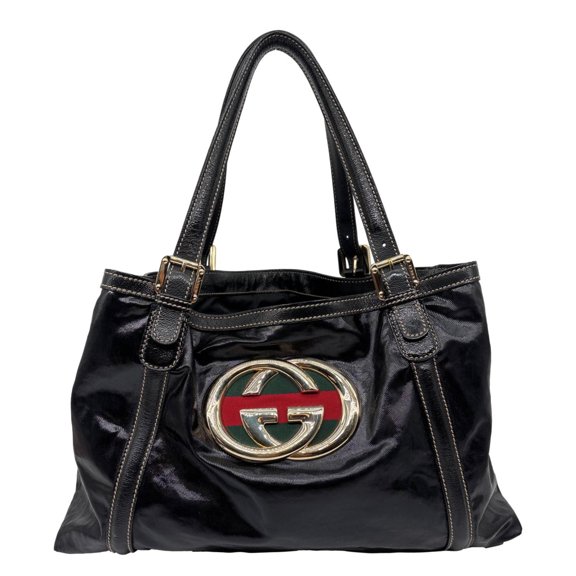 Pre-Owned Gucci Britt Dialux Coated Fabric Tote Bag Black 162094