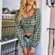 thumbnail image 1 of Tops a cuadros para mujer,Top corto a cuadros Puff Camisa a cuadros para mujer Blusa corta de manga larga fiel a su promesa, 1 of 6