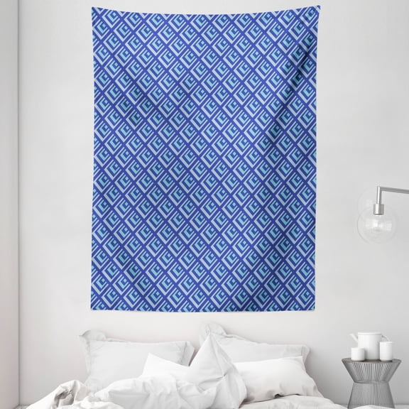 Blue Tapestry, Pattern with Rectangles in Blue Shades Modern Style Grid Illustration, Wall Hanging for Bedroom Living Room Dorm Decor, 60W X 80L Inches, Blue Pale Blue and Aqua, by Ambesonne