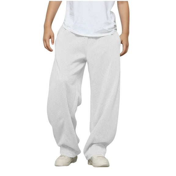Lmnyox Wide Leg Sweatpants for Boys Casual Baggy Sports Trousers Plain Elastic Waist Joggers with Pockets