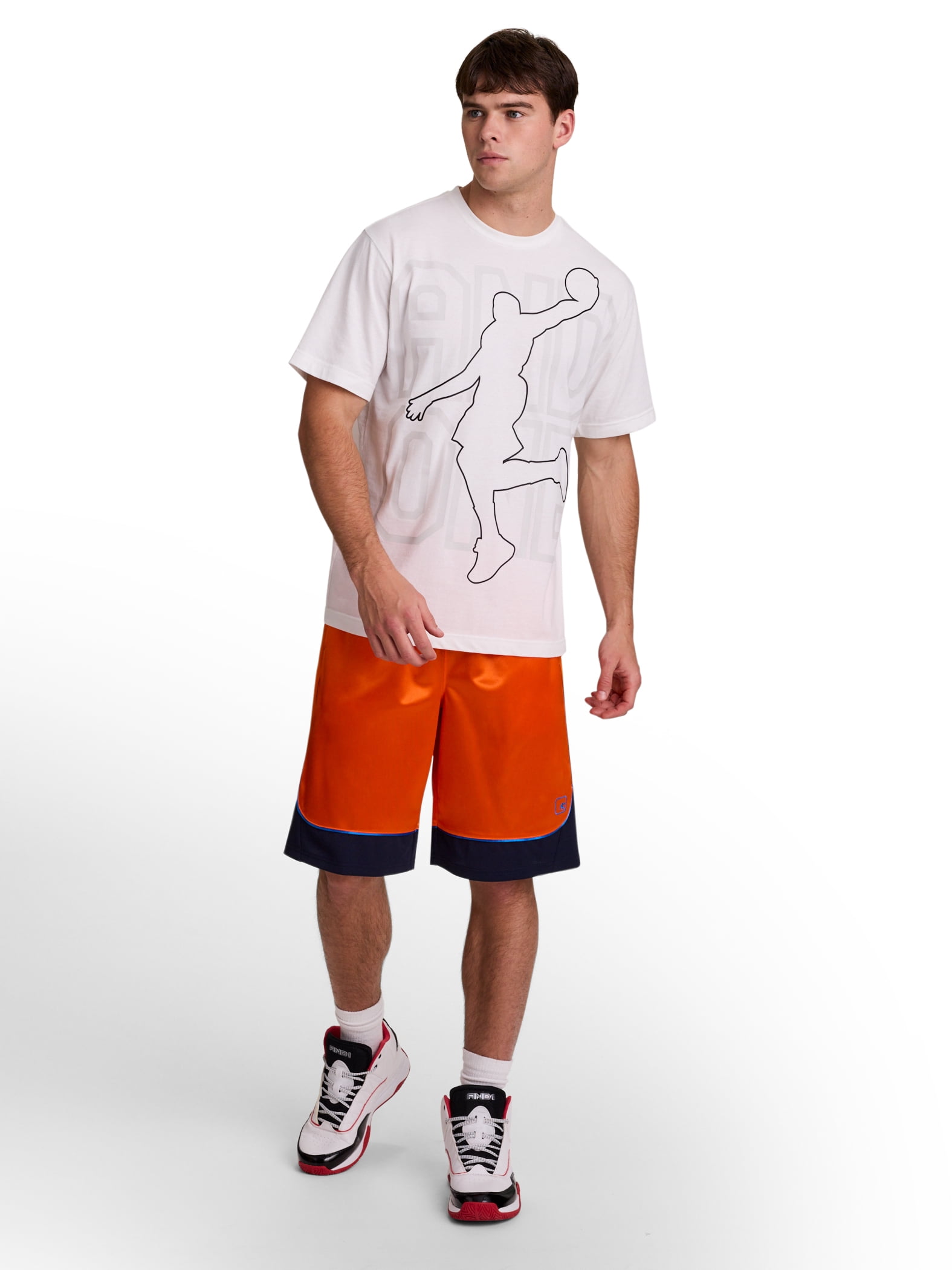 AND1 Men's and Big Men's All Court Colorblock Short, 11" inseam, up to Size 5XL