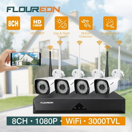 FLOUREON 8CH DVR Security Camera System with 1TB Hard Drive, 5 IN 1 1080N Video DVR Recorder 4X HD 3000TVL 1080P Invisible IR Night Vision Indoor Outdoor Weatherproof CCTV Cameras Motion (Best Security System In The World)