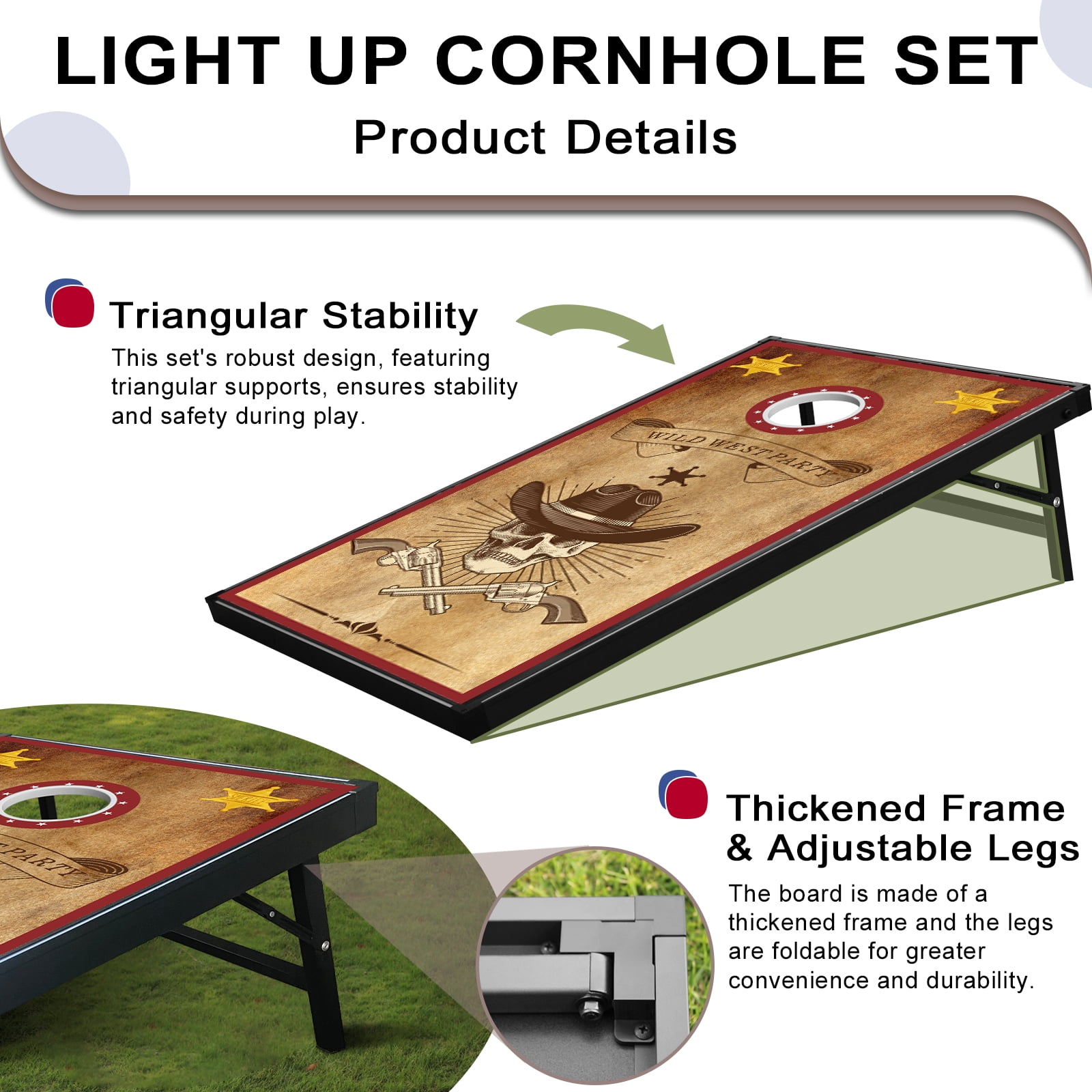 RayChee 3'x2' Cornhole Set with 8 Bean Bags and Carrying Case Outdoor Game Toss Board for Adults Outside Activities