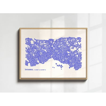 Istanbul Map Wall Art, Drawn Istanbul City Map Illustration Poster, Blue Abstract Istanbul Poster, Wall Art,, Unframed Poster Size 12x18