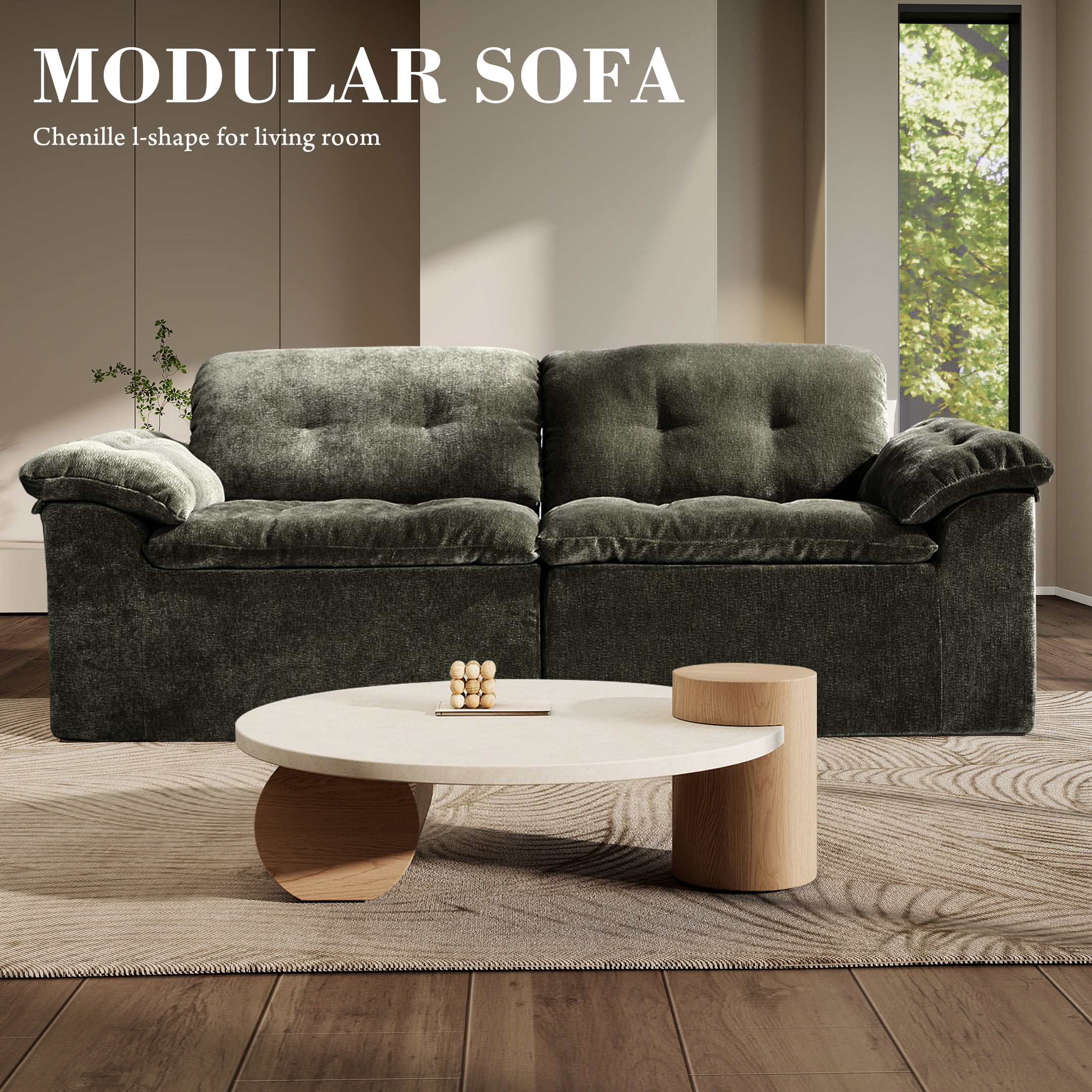 Aukfa 2-Piece Cloud Modular Sectional Sofa for Living Room, Ice Flower Chenille, Green