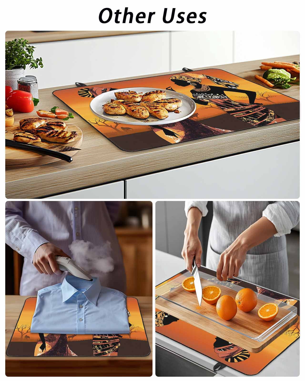 Stove Top Covers for Electric Stove, Black Orange Girls Boho Glass Stovetop Cover Protector, Vintage Ethnic Abstract Art Induction Cooktop Protector Oven Mat for Kitchen Countertop 24"x21"